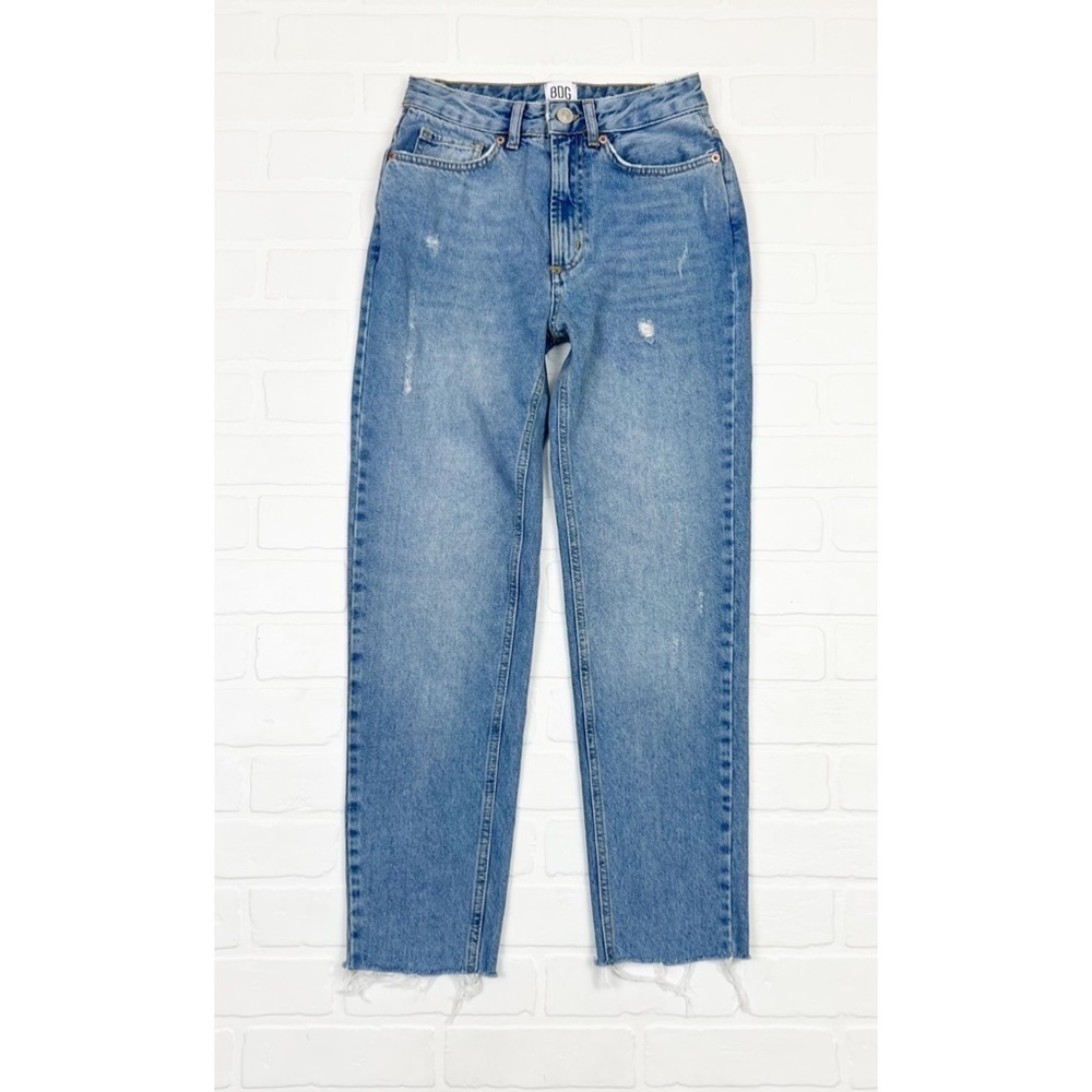 BDG High Rise Mom Jeans Distressed Raw Fray Hem Blue Size 24